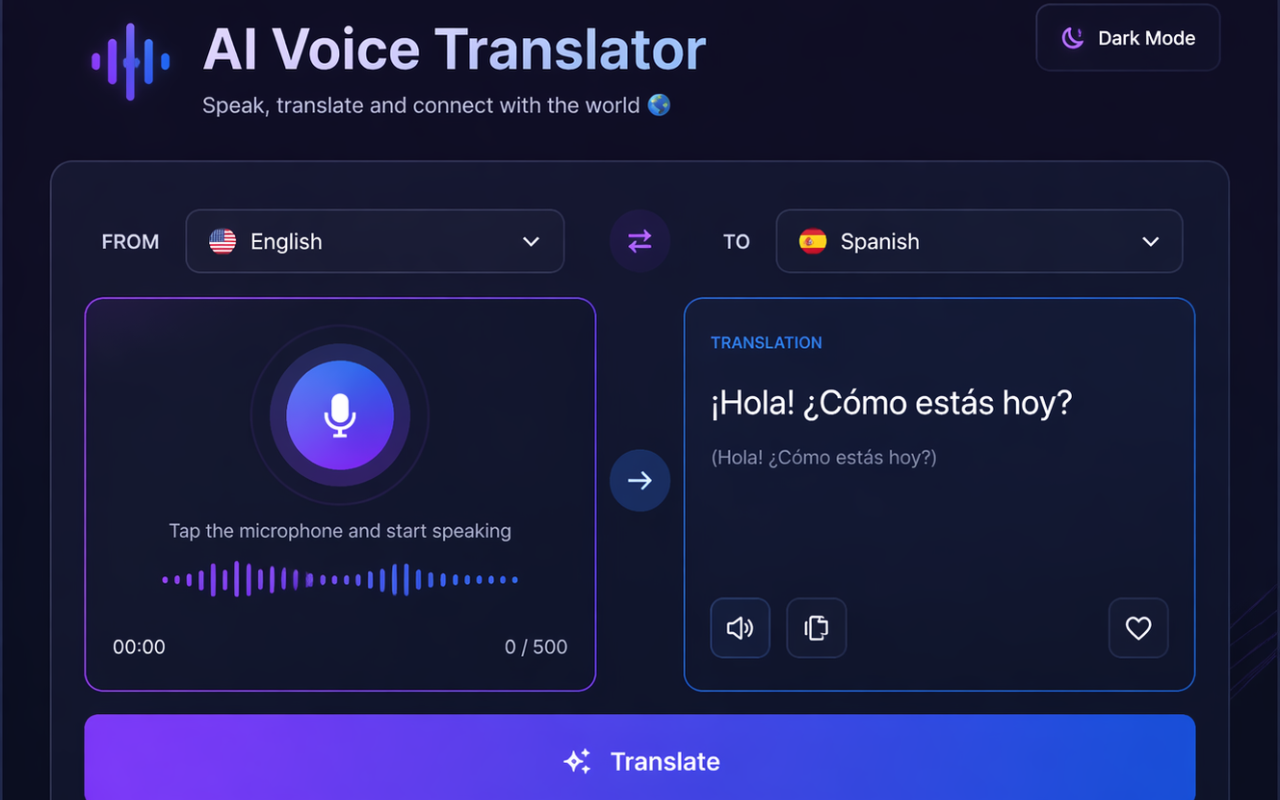 AI Voice Translator Mockup